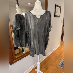 Lisa Rinna Collection Metallic-Striped Charcoal Gray Dolman Top